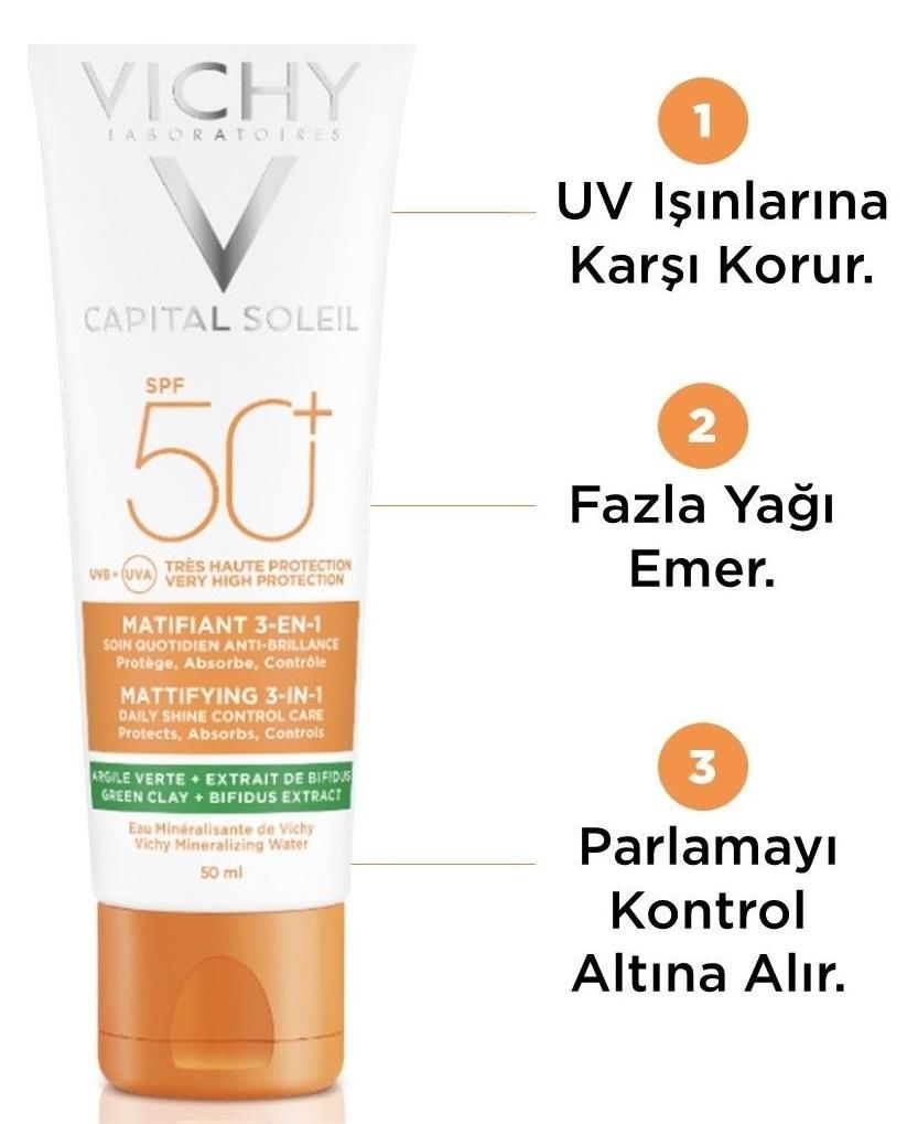 Vichy Capital Ideal Soleil Anti Brillance Matifiant 3 in 1 Cream SPF50 50 ml